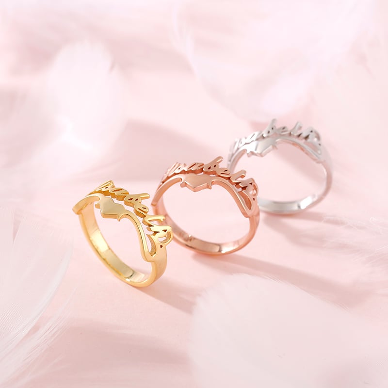 Jeulia "Keep Love in Your Heart" Personalized Sterling Silver Name Ring