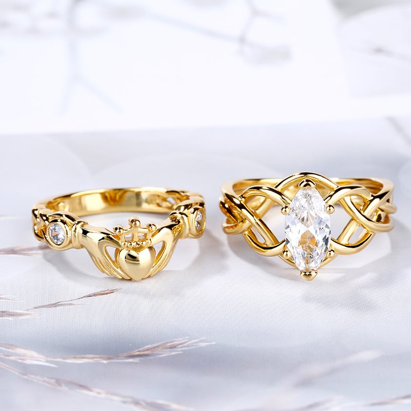 Jeulia Intertwined Claddagh Sterling Silver Ring Set