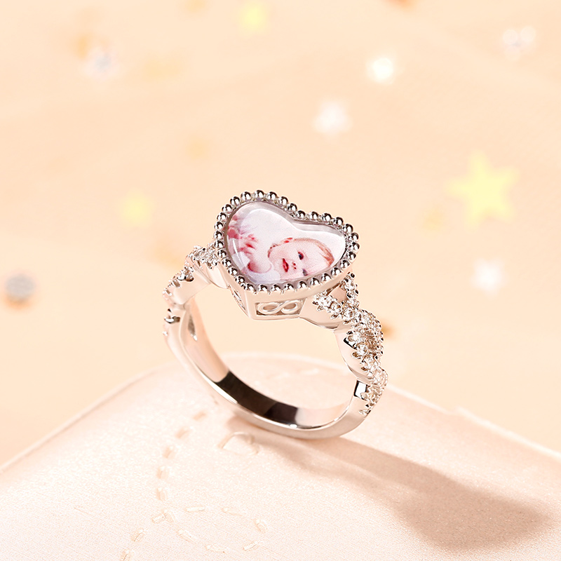 Jeulia "Endless Love" Sterling Silver Personalized Photo Ring