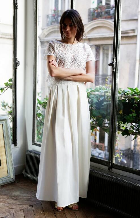 Affordable Flowy Summer Loose Lace Top Floor Length Chiffon Bridal Separates