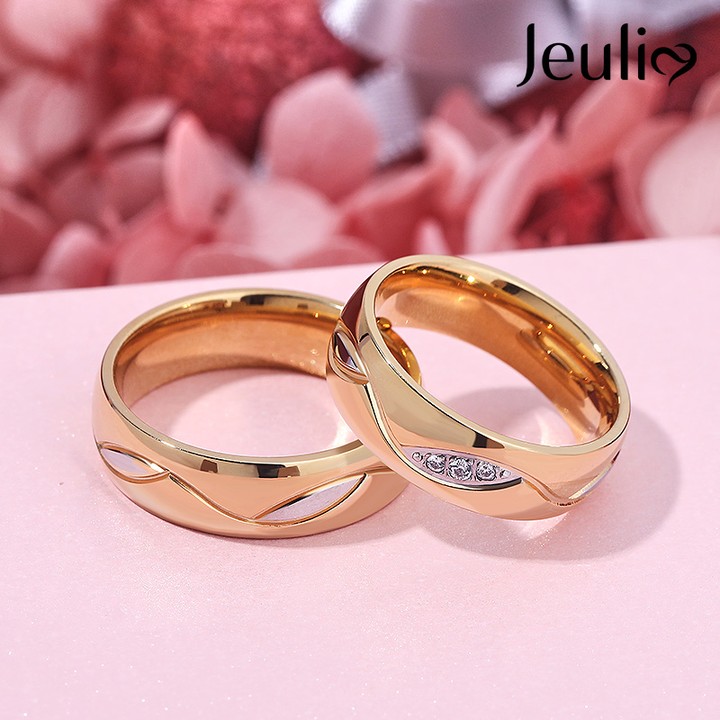 Jeulia Gold Tone Titanium Steel Couple Rings