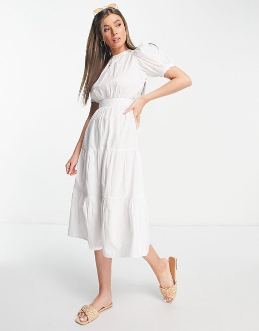 Influence midi tea dress with open back in white