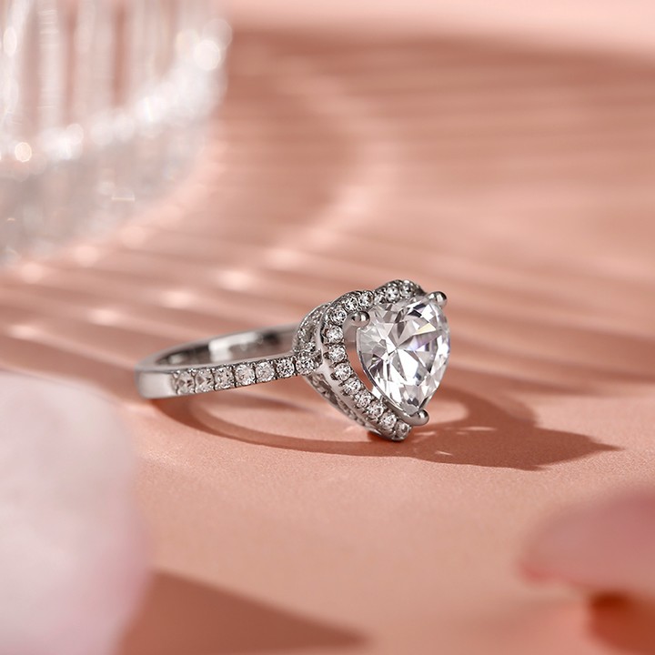 Jeulia Halo Heart Cut Sterling Silver Ring