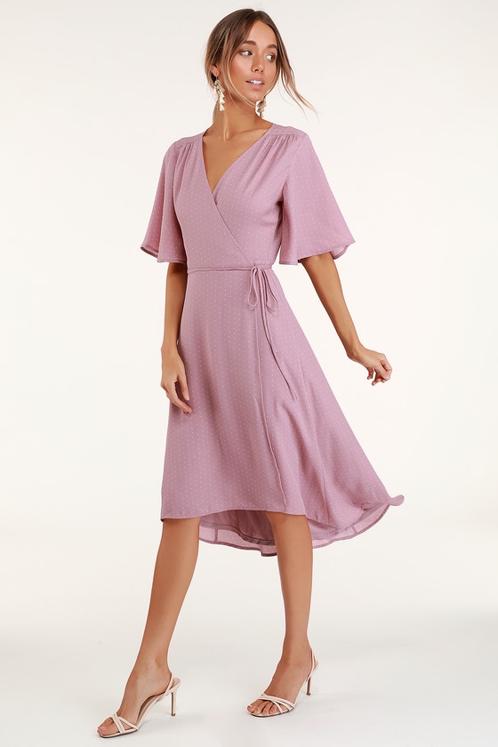 Farah Mauve Print Midi Wrap Dress