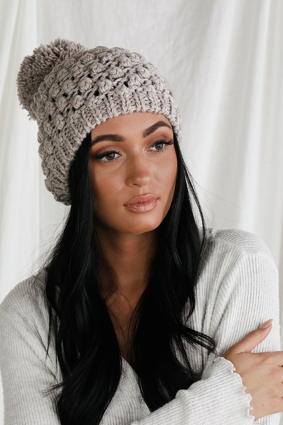 Graham Light Grey Popcorn Knit Pom Pom Beanie