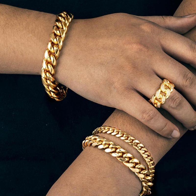 Helloice 8mm/10mm/12mm/14mm 8" Stainless Steel Cuban Bracelet in Gold
