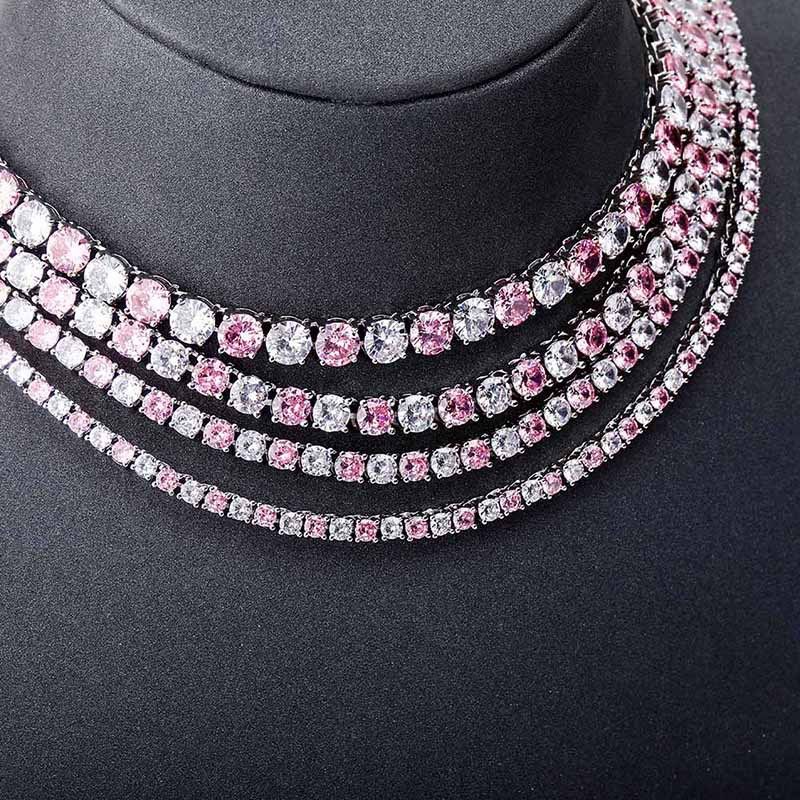 Helloice Pink and White Stones 3mm Tennis Chain in White Gold