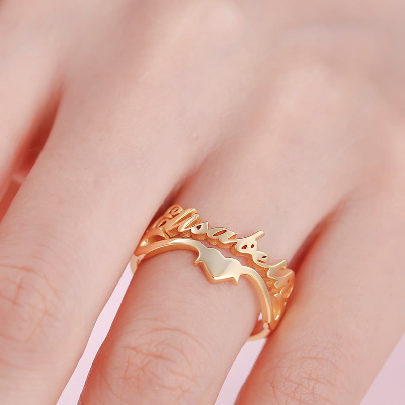 Jeulia "Keep Love in Your Heart" Personalized Sterling Silver Name Ring