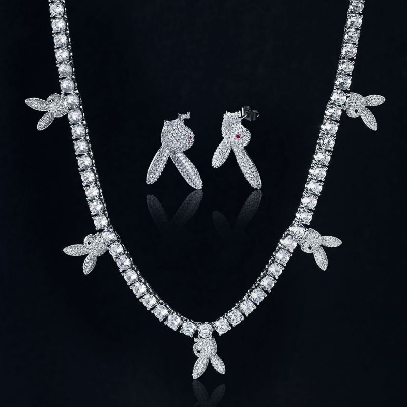 Helloice 5mm Upside Down Bunny Heads Tennis Chain in White Gold