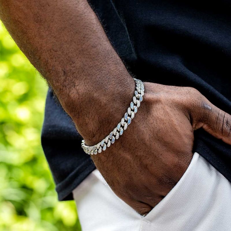 Helloice Iced 8mm Gradient Blue Cuban Bracelet in White Gold