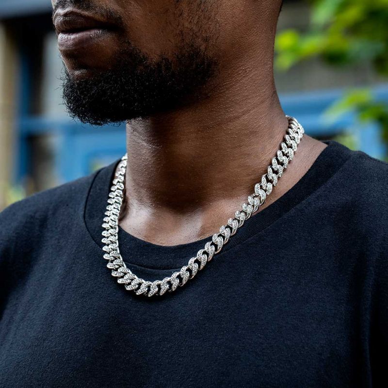 Helloice 12mm Iced Miami Cuban Chain in White Gold