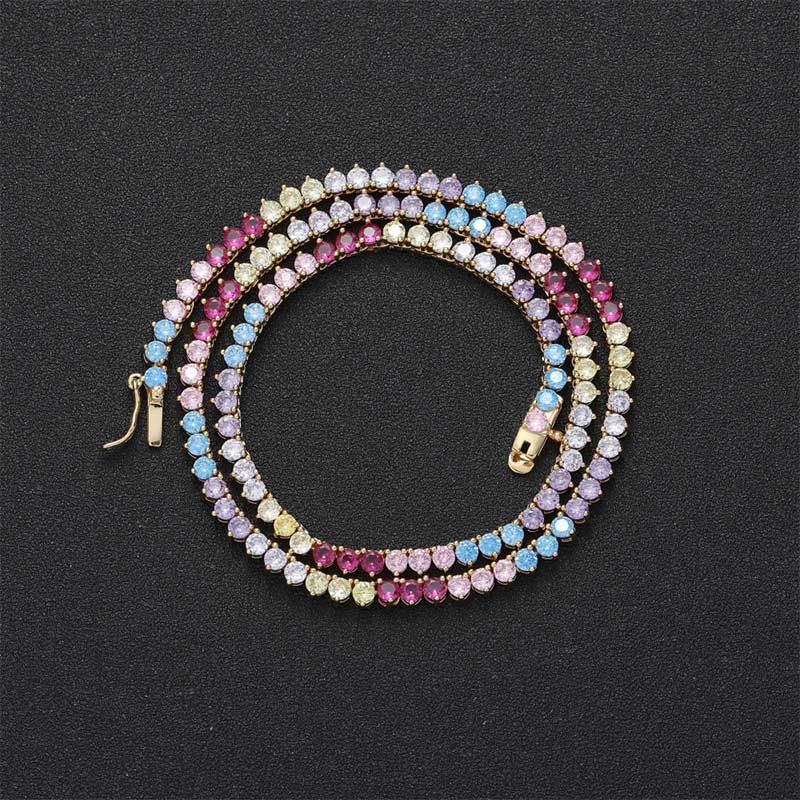 Helloice 3mm Colorful 3 prong Tennis Chain