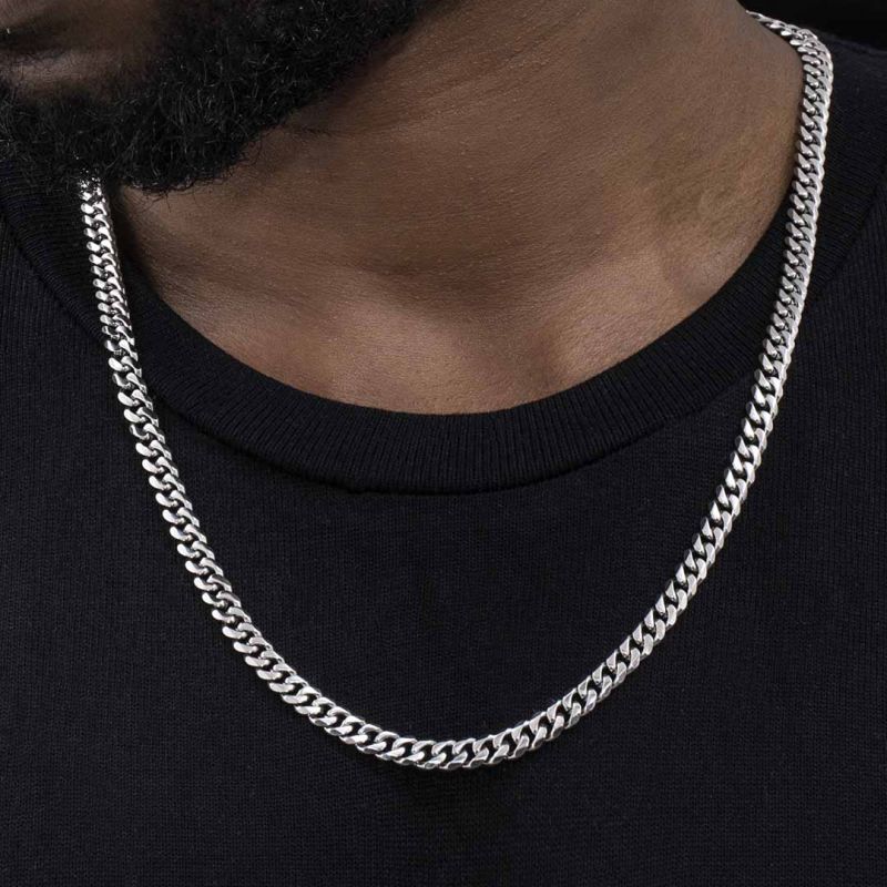 Helloice 6mm Diamond-Cut Stainless Steel Cuban Chain