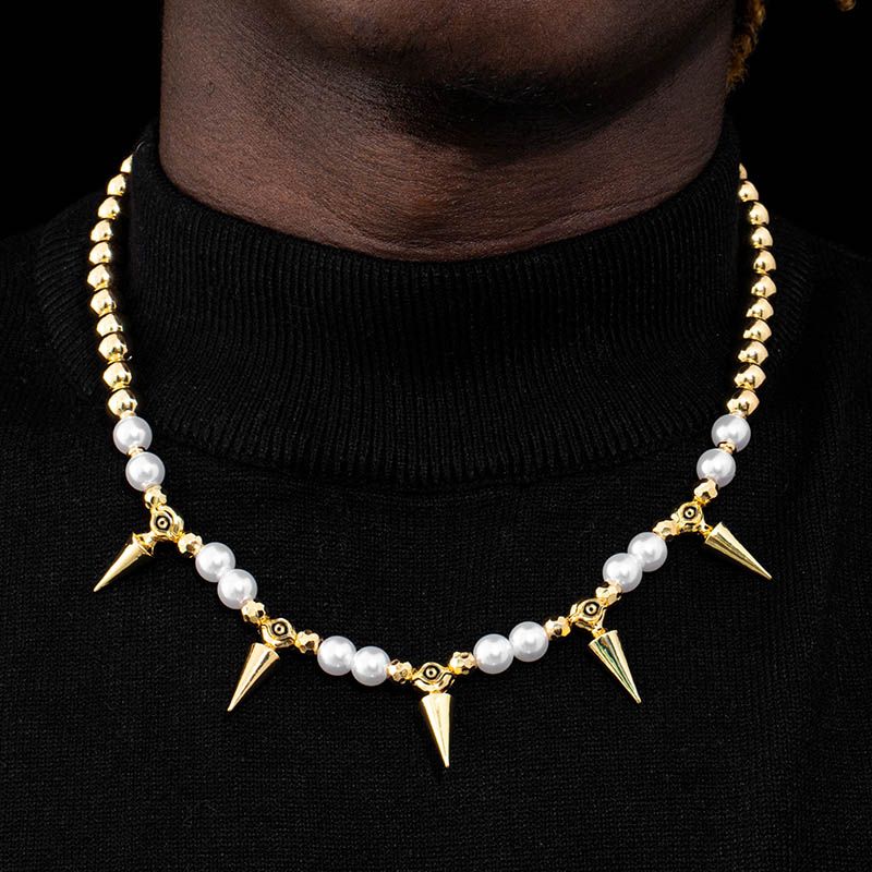 Helloice Eye of Ra Cron Pearl with Gold Steel Ball Necklace