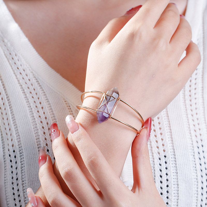 Jeulia "Soothing Power" Hexagonal Column Shaped Natural Amethyst Bangle Bracelet