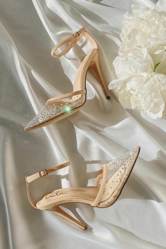 Lulus
Keiza Light Nude Patent Rhinestone Pointed-Toe Ankle Strap Pumps