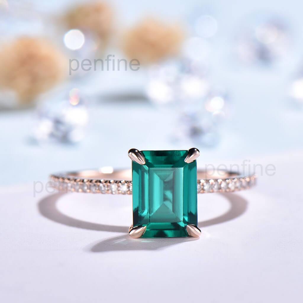 Emerald Cut Emerald Demi Diamond Engagement Ring