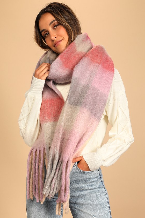 Ski Slope Chic Pink Multi Oversized Fringe Scarf Lulus