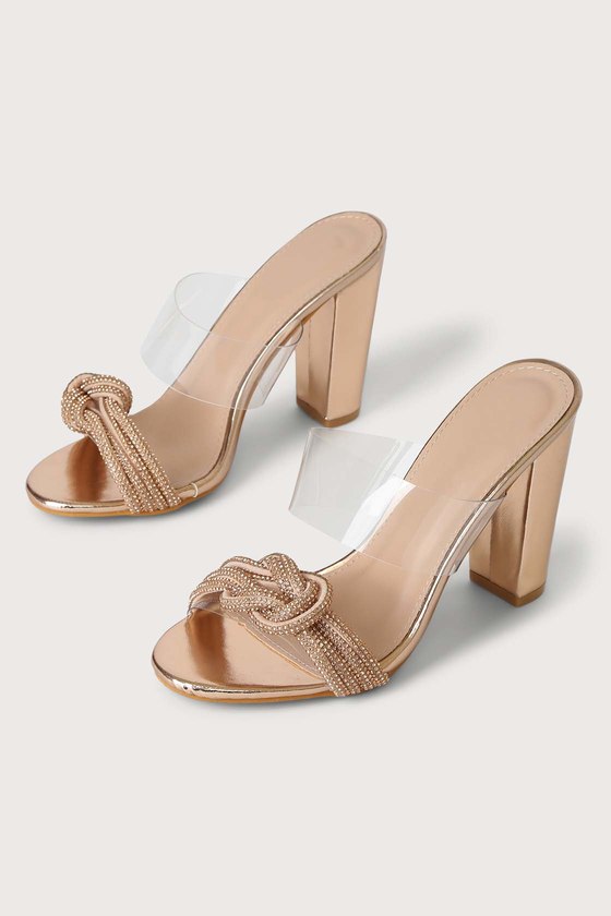 Claudette Rose Gold Rhinestone High Heel Sandals