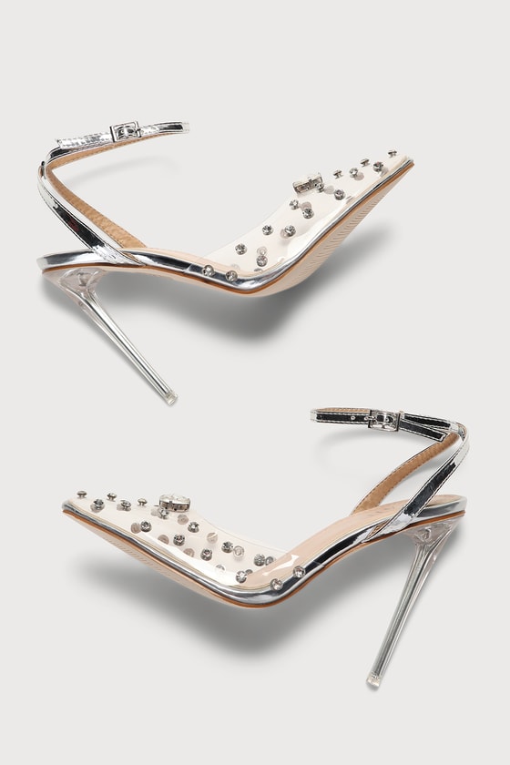 RAID
Audette Silver Vinyl Rhinestone Ankle Strap Pumps
