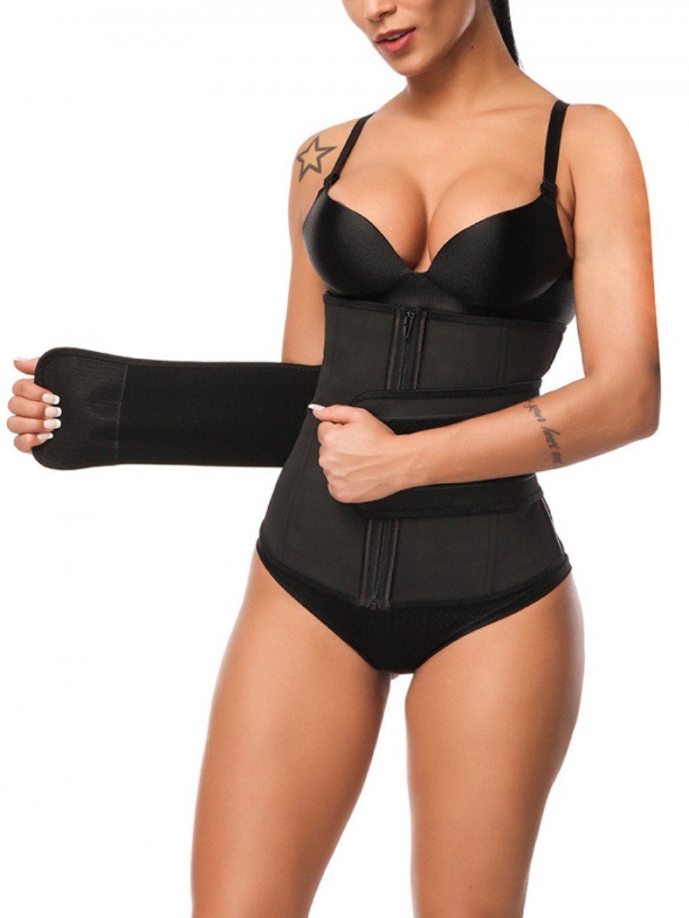 Black Latex Waist Trainer Zipper Hook Queen Size High-Compression