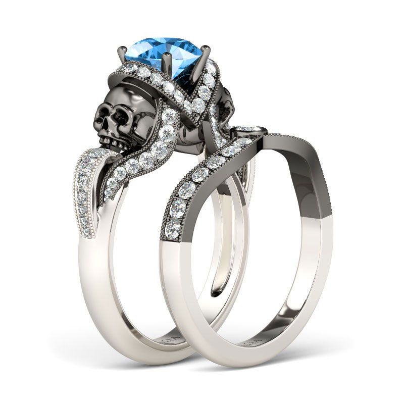 Jeulia Two Tone Round Cut Sterling Silver Skull Ring