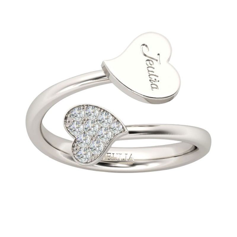 Jeulia Engraved Heart Design Sterling Silver Ring