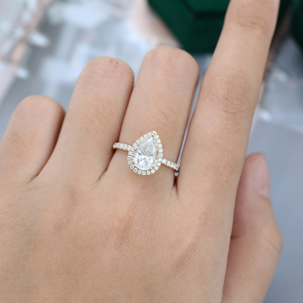 Pear Shaped Halo Moissanite Engagement Ring