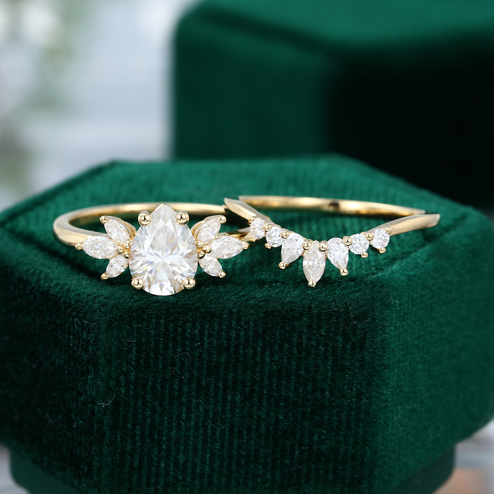 Yellow Gold Moissanite Wedding Set
