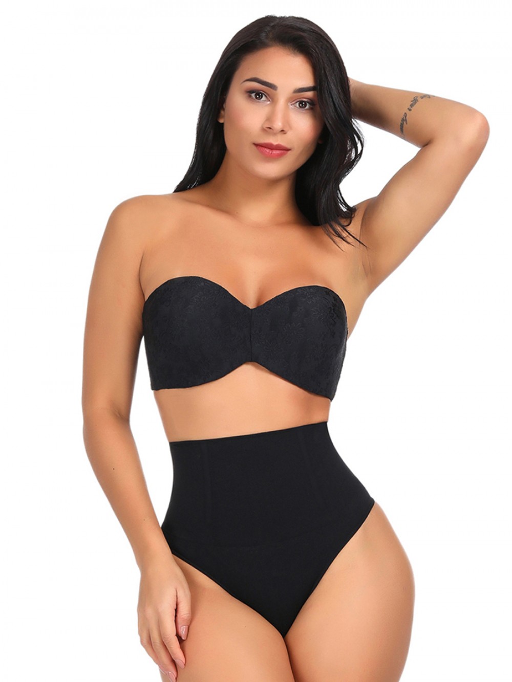 Black Seamless 4 Steel Bones Shapewear Thong Sleek Smoothers