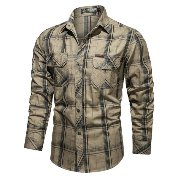 Men's tooling plus size casual shirt autumn cotton plaid long-sleeved shirt