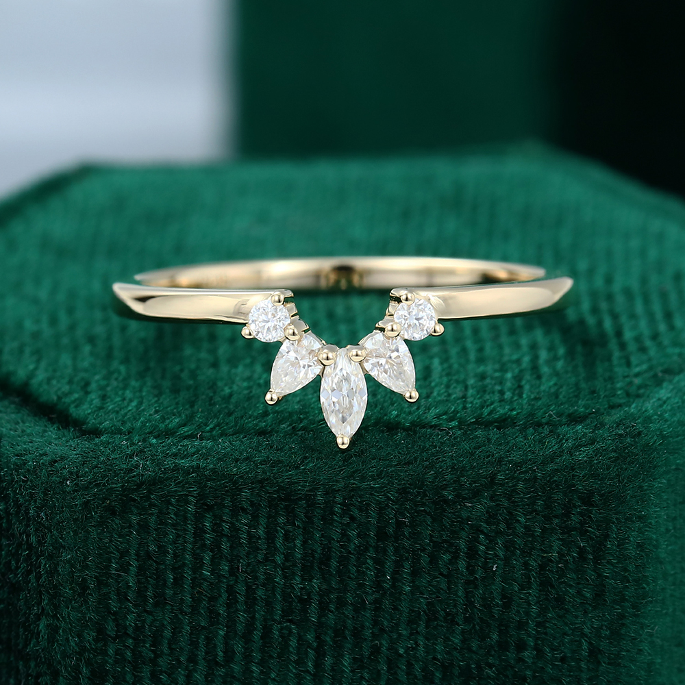 Yellow Gold Moissanite Curved Wedding Band