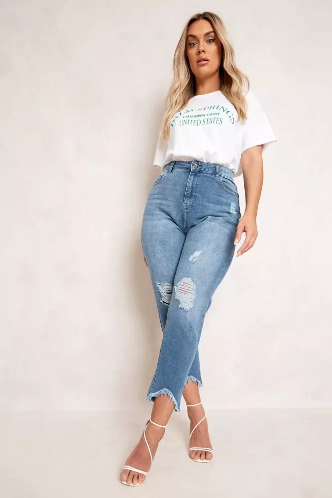 PLUS RIPPED DISTRESSED HIGH WAISTED MOM JEANS