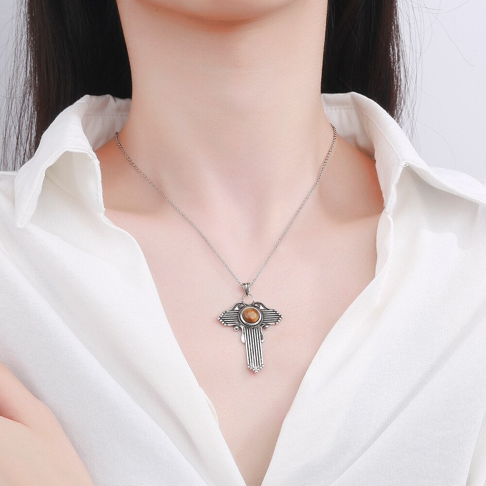 Retro Big Pendant Necklace with Natural Rhodochrosite Luxury Jewelry