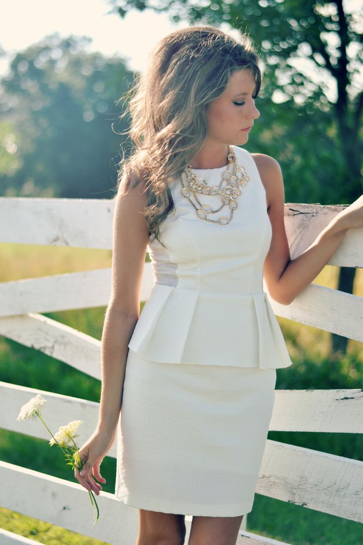 White Peplum dress + statement necklace