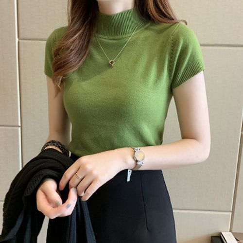 Sancus - Mock-Neck Short-Sleeve Knit Top