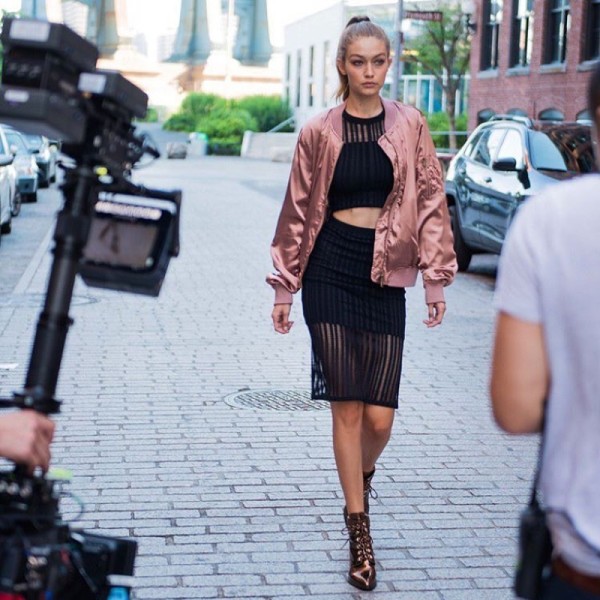 behind-the-scenes at Stuart Weitzman x Gigi boot shoot earlier this year