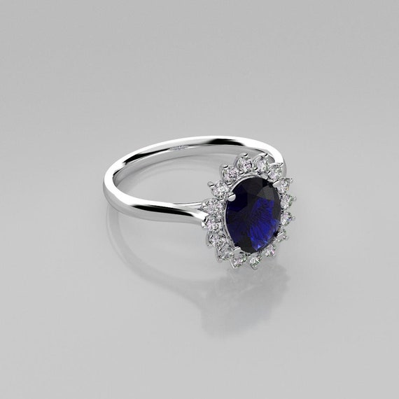 Blue Sapphire Ring Sterling Silver / Sapphire Halo Ring Silver