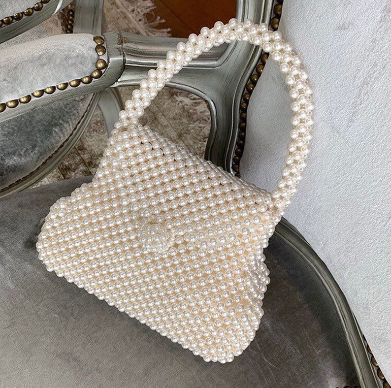 Faux Pearl Beaded Tote Bag