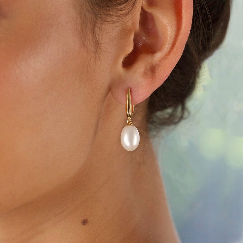 Fresh Water Drop Pearl Earrings in 14K Gold Vermeil