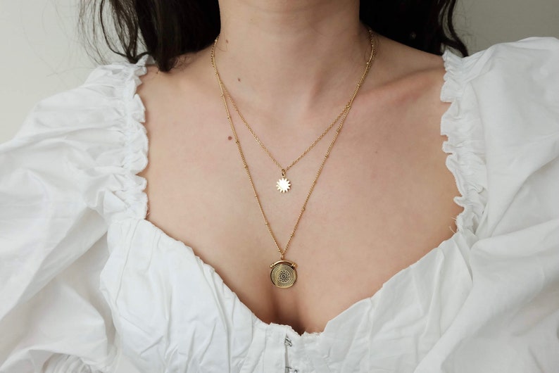Harper Gold 2 Layered Necklace, Coin Multi Layer Necklace Set, Disc Pendant, Minimalist Jewellery, Stacking Necklace Valentine's Day Gift