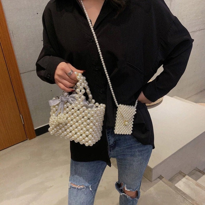 Luxury Modern Pearl Handbag, Crossbody Mini Bag