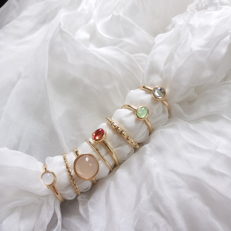 Gold Ring Set, Colorful Stone Ring Set, Band Ring Set, Birthstone Ring, Stacking Ring Set, Y2K Ring, Ring for Women, Layering Ring