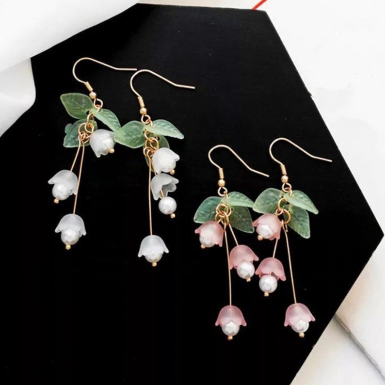 Spring Flowers Cute Bell Lily Of The Valley Chandelier Earrings Gold Plated Hook