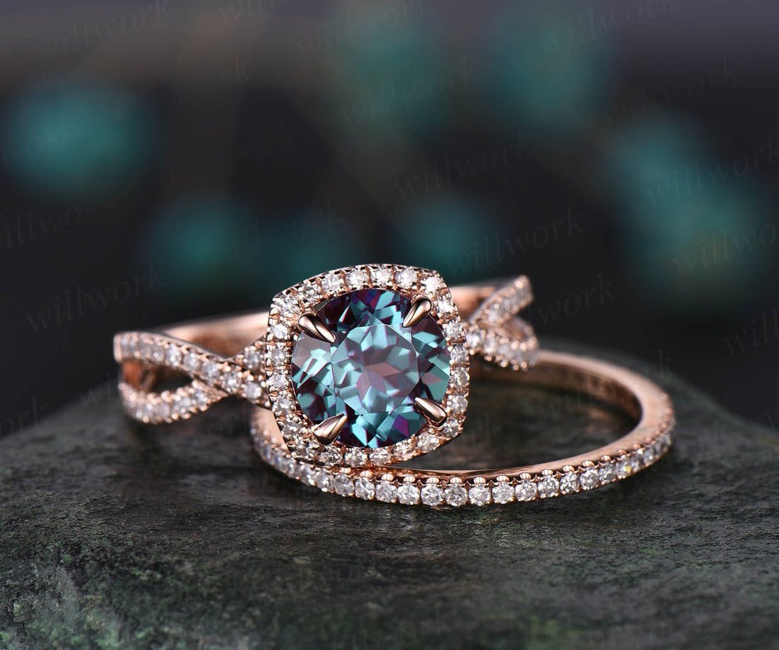 Unique infinity halo engagement ring 2pcs