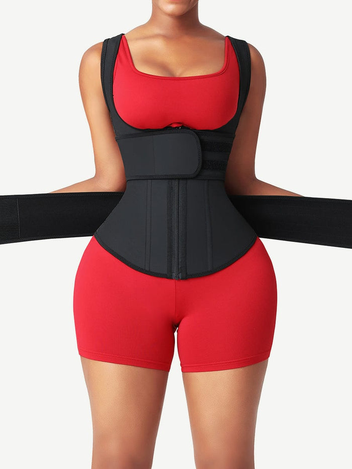 Black Latex Waist Trainer Vest Double Belt YKK Zipper Custom Logo