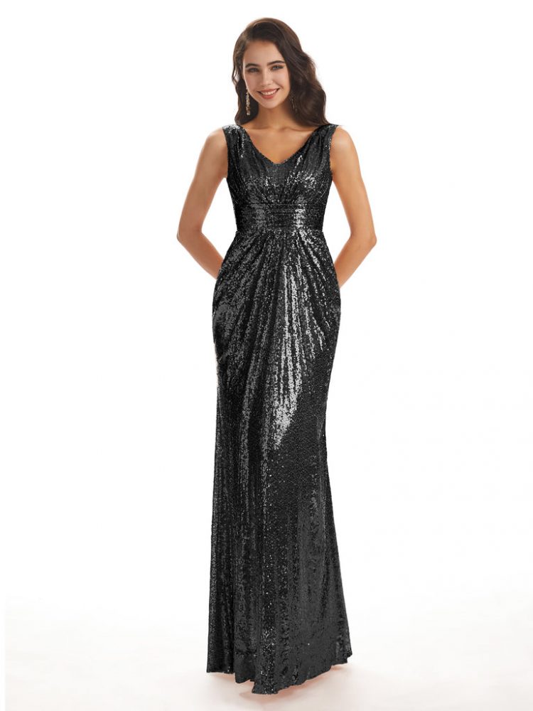 Sparkly V-Neck Sequin Long Mermaid Bridesmaid Dresses Online