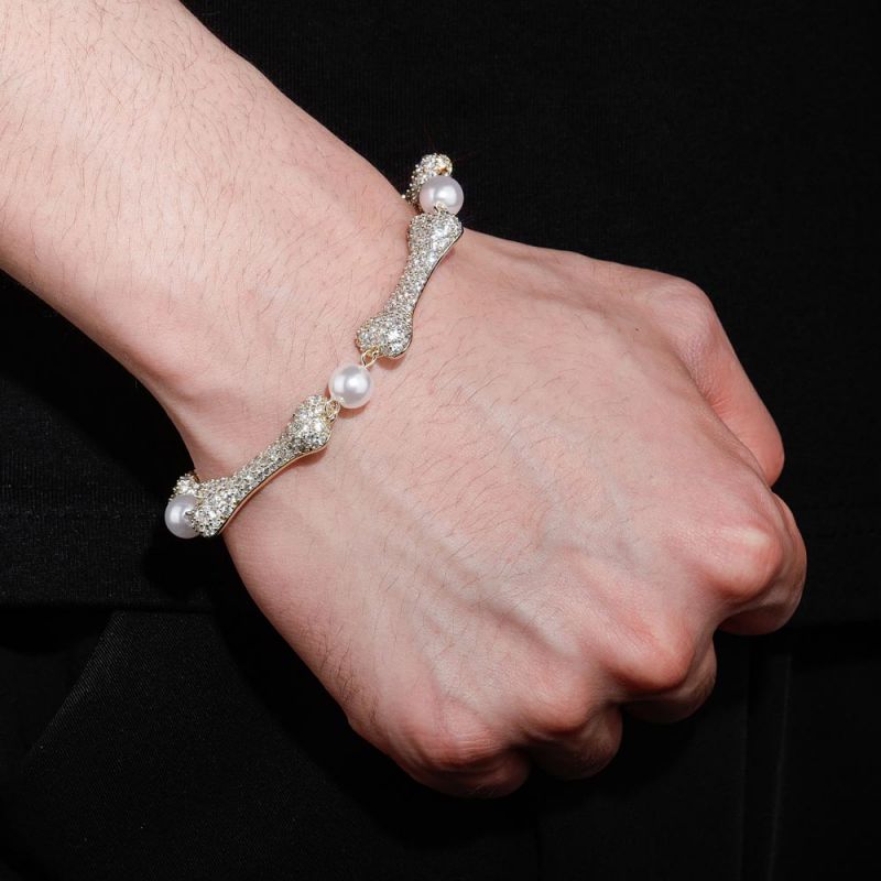 Mircro Paved Bone Interlaced Pearl Bracelet