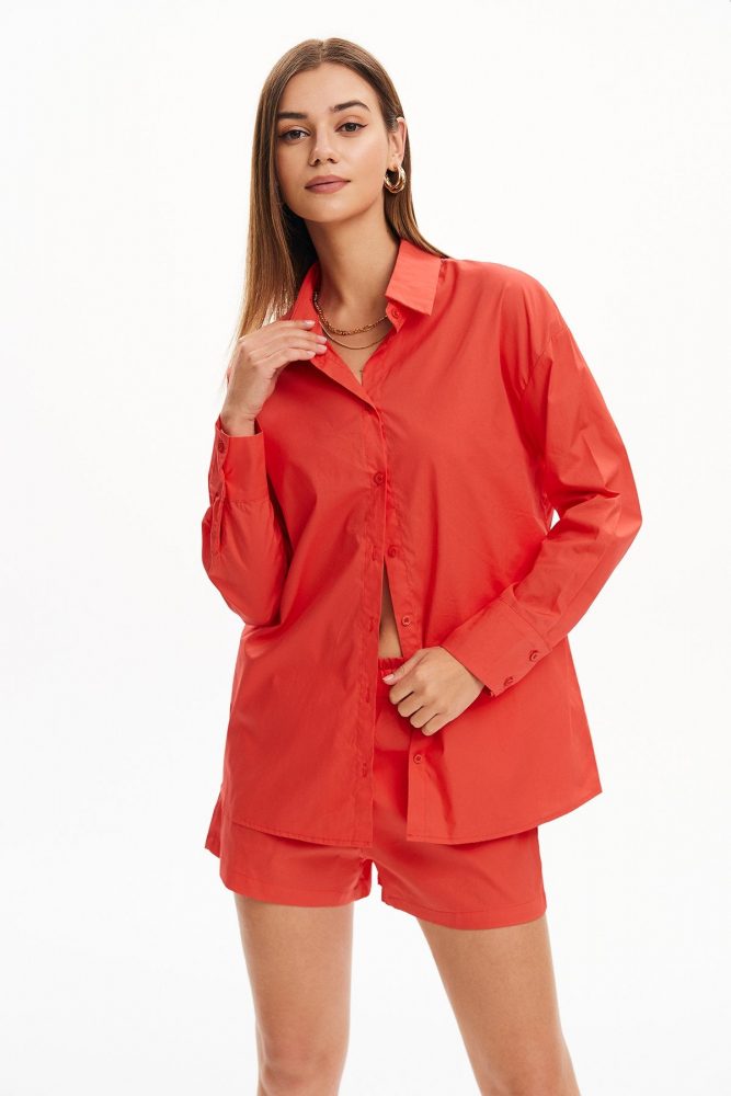 Button Front Top & Solid Shorts Set