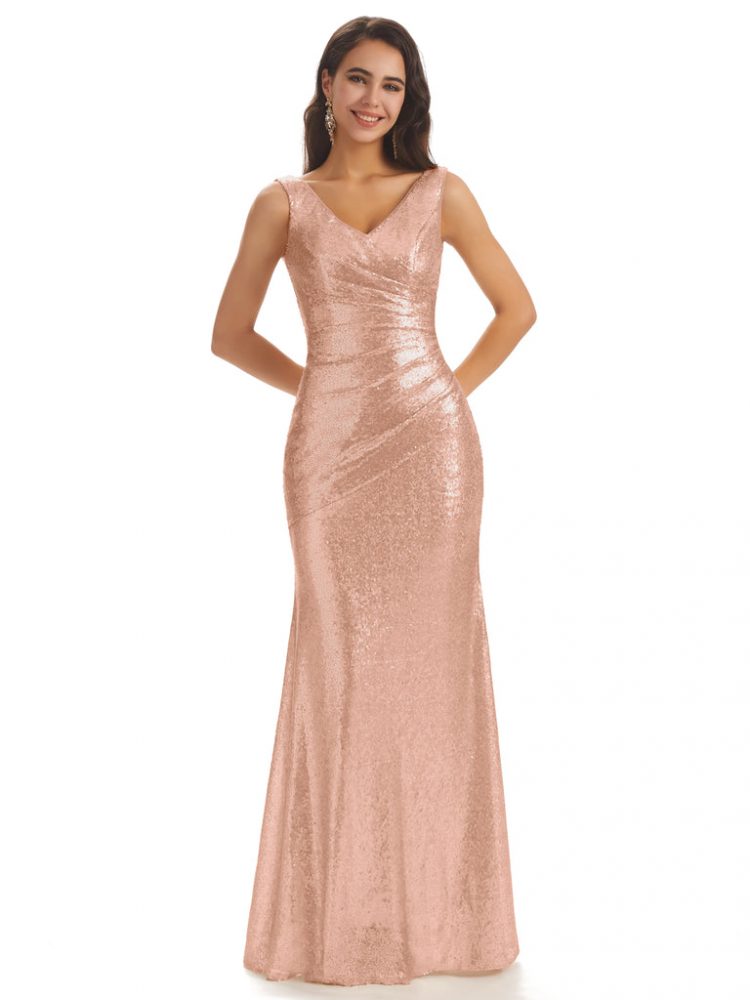 Sexy Sequin V-Neck Sparkly Cheap Mermaid Bridesmaid Dresses Online